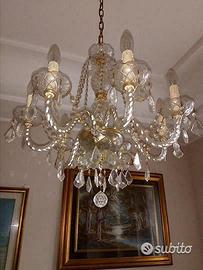 Lampadario chandelier oro 80 design gocce prisma