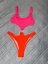 Bikini donna bicolore rosa/fucsia e arancione