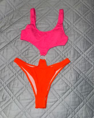 Bikini donna bicolore rosa/fucsia e arancione