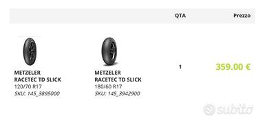 Metzeler Racetec TD Slick 120/70 180/60 R17