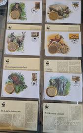 Lotto medaglie/gettoni/monete WWF FDC+francobolli