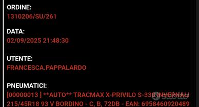 215/45R18  GOMME INVERNALI DOT2025 300 KM.