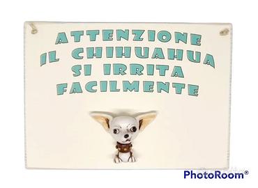 Targa in legno Cane Chihuahua in resina