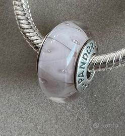 Charm Pandora vetro di Murano zig zag rosa