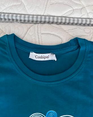 T-shirt Conbipel color petrolio con stampa onde
