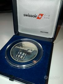 medaglia Swiss-air + 5 franchi 1981 commemorativi