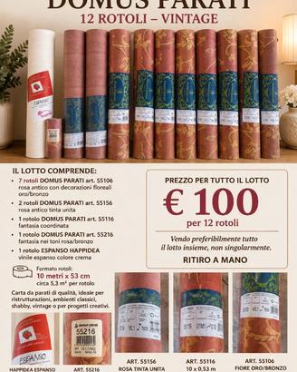 LOTTO CARTA DA PARATI VINTAGE – 12 ROTOLI – €100