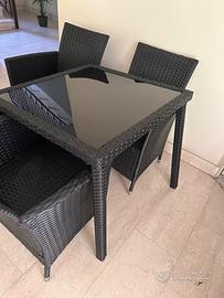 Set tavolo 80x80 e 4 sedie rattan nero