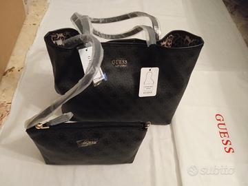 Borsa a spalla con pochette nera animalier Guess 
