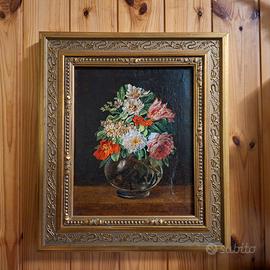 Antico Quadro anni 40 Natura Morta Fiori cm 34x39