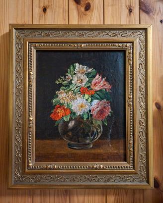Antico Quadro anni 40 Natura Morta Fiori cm 34x39