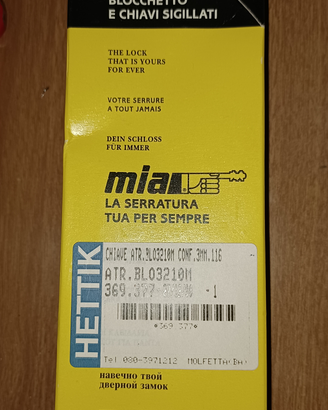 Blocchetto e chiavi per porta blindata