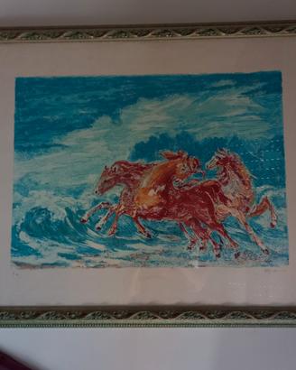Litografia 'Cavalli a galoppo' di  Aligi Sassu