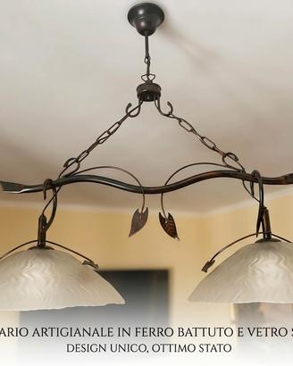 Lampadario classico a 2 luci in vetro e ferro