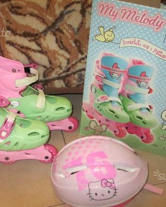 Pattini in linea My Melody+casco Hello Kitty-usati