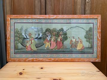 Stampa indiana dipinta a mano con cornice – 83×40