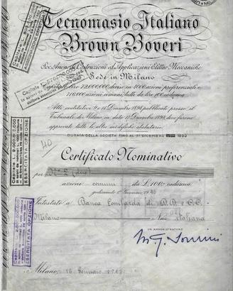 1942 TECNOMASIO ITALIANO BROWN BOVERI * azione