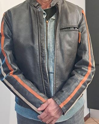 Giacca vintage motociclista vera pelle invecchiata