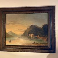 Quadro antico '800 dipinto a mano, lago di Como