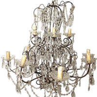 ANTICO LAMPADARIO CON PENDENTI IN VETRO, 900