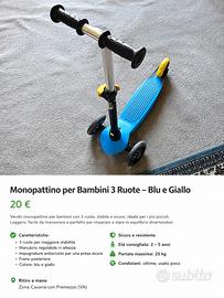 Monopattino bambini 3 ruote regolabile