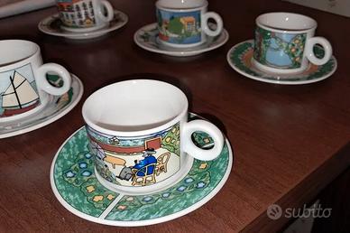 Set 6 tazzine caffè Rosenberg illustrate +piattini