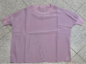 T-shirt in Seta, scollo e polsini in costina