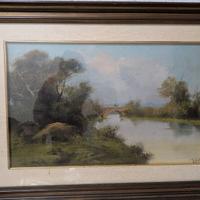 Quadro a olio con cornice in legno