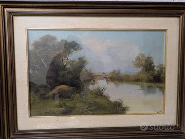 Quadro a olio con cornice in legno