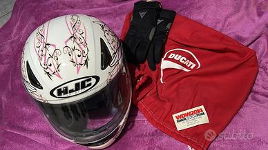Set Moto Donna: Guanti S + Casco S + Sacca
