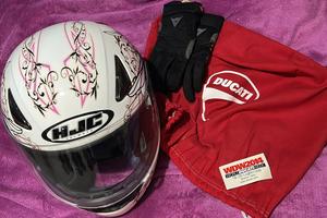 Set Moto Donna: Guanti S + Casco S + Sacca