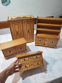 Set mobili per bambole vintage anni '70 in legno