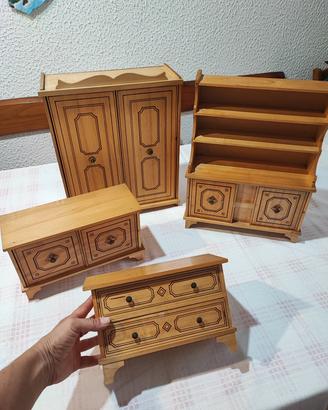 Set mobili per bambole vintage anni '70 in legno