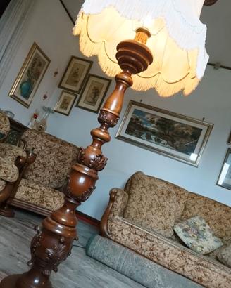 LAMPADA STELO LEGNO–SETA ANNI ‘70, VINTAGE.