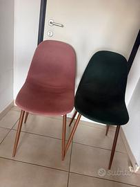 2 sedie SKLUM velluto rosa e verde