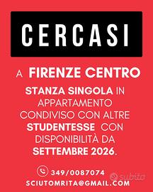 Stanza singola Firenze centro per studentessa