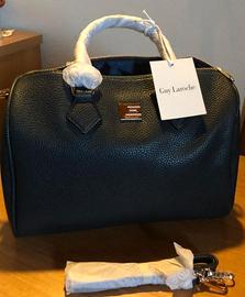 Borsa blu bauletto in cuoio trattabile