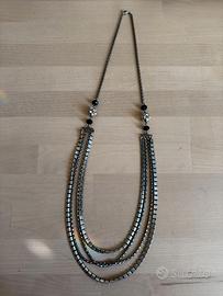 Collana vintage multifilo gunmetal con strass
