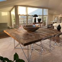 Tavola piano in legno 160x160, piedi in acciaio