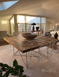 Tavola piano in legno 160x160, piedi in acciaio