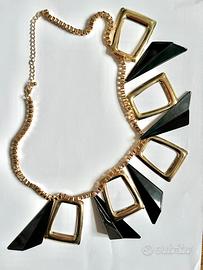Collana Vintage anni ‘80 geometrica oro e nera