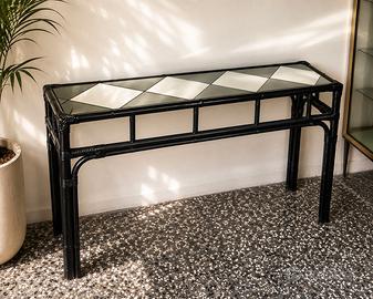 Consolle vintage nero con piano a specchio