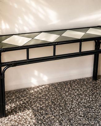 Consolle vintage nero con piano a specchio