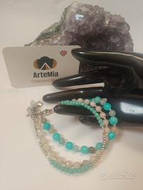 bracciale 3 fili amazzonite,cristalli ,agata