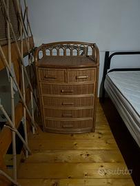 Cassettiera in rattan e vimini
