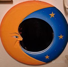 Specchio grande, di legno, Sole e Luna