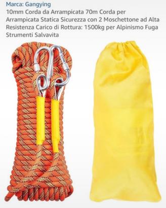 Corda multiuso 70 metri (10mm) con moschettoni