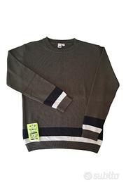 Pullover bambino 14 anni girocollo verde militare