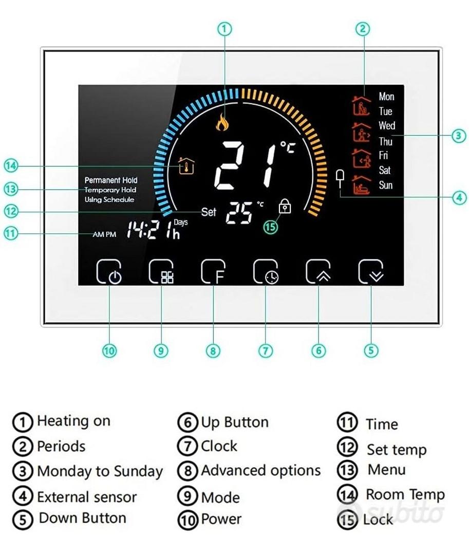 Decdeal Termostato WiFi per Caldaia a Gas - Controllo App Vocale/LCD  Retroilluminato Visualizzazione dell'umidità e UV,Termostato Programmabile  Compatibile con Alexa Google Home : : Fai da te