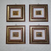 4 quadretti miniature foglia oro 23 kt cornice